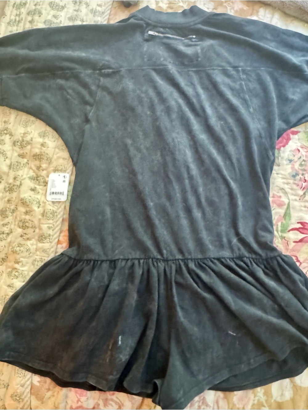 Washed Black Button-Front Ruffle-Hem Women's romper - Picture 2 of 8